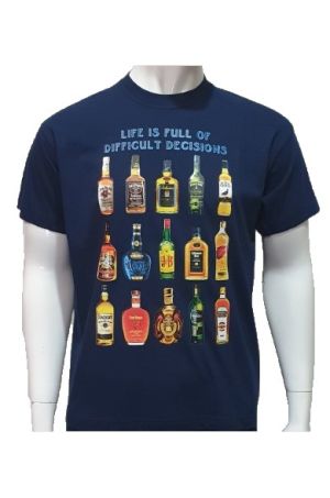 Мъжка тениска Бутилки Уиски - Life Is Full Of Difficult Decisions в тъмносин цвят