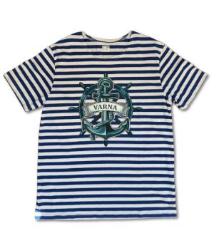 Мъжка Класическа Моряшка Тениска с плетено райе с Котва - Варна