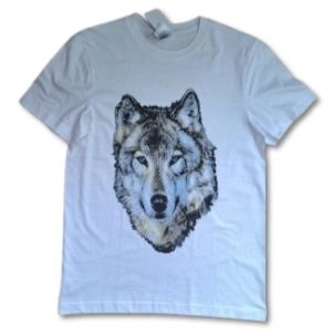 Детска тениска Вълк Със Сини Очи в бял цвят, Серия Вълци