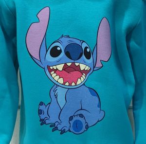 Детски суитшърт Стич (Stitch) в зелен изчистен цвят