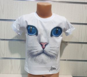 Детска тениска с 3D Котка със Сини Очи