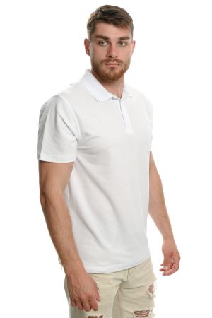 Мъжка блуза (тениска) тип Lacoste и яка в бял цвят