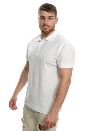 Мъжка блуза (тениска) тип Lacoste и яка в бял цвят